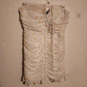 Forever 21 White Yellow Floral Halter Neck Bodycon Mini Dress L NWOT (Tiny Hole)